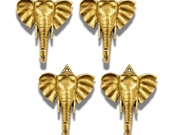 4 Pcs Brass Elephant Head Wall Hooks – Boho Kidsroom Decor Towel & Coat Hanger Set