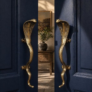 Snake Door Handle Set, Solid Brass Cobra Pull for Double Doors