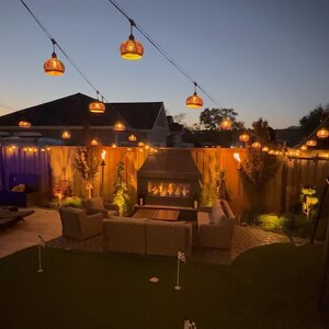 Coconut shell patio lights outdoor garden lighting, tropical hanging coconut lamps evening decor