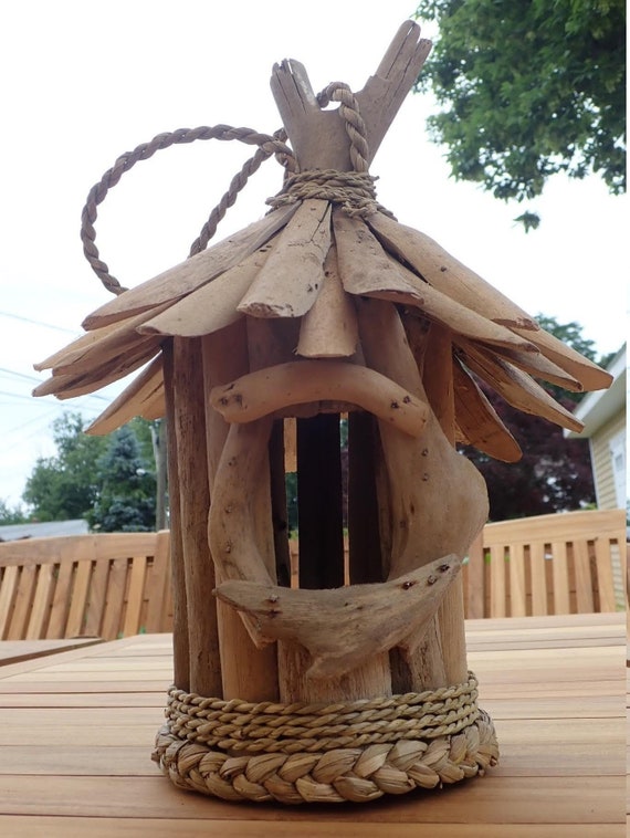 Bird House Feeder Made From Bamboo And Driftwood Etsy