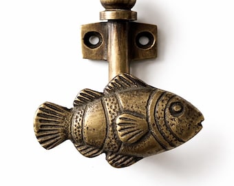 Handmade Brass Fish Wall Hook, Coastal Nautical Bathroom Decor