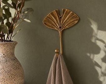 Gancho de pared de latón con forma de hoja / Gancho para colgar plantas / Decoración bohemia para el hogar / Regalo de inauguración / Gancho para abrigos con forma de hoja / Gancho para toallas / Gancho para ducha