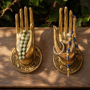 Mosiężny wieszak z dłonią Buddy | Haczyk ścienny Mudra | Wystrój domu w stylu boho zen | Mosiężny wieszak na ręczniki | Wystrój sali do jogi | Prezent na parapetówkę | Wystrój duchowy
