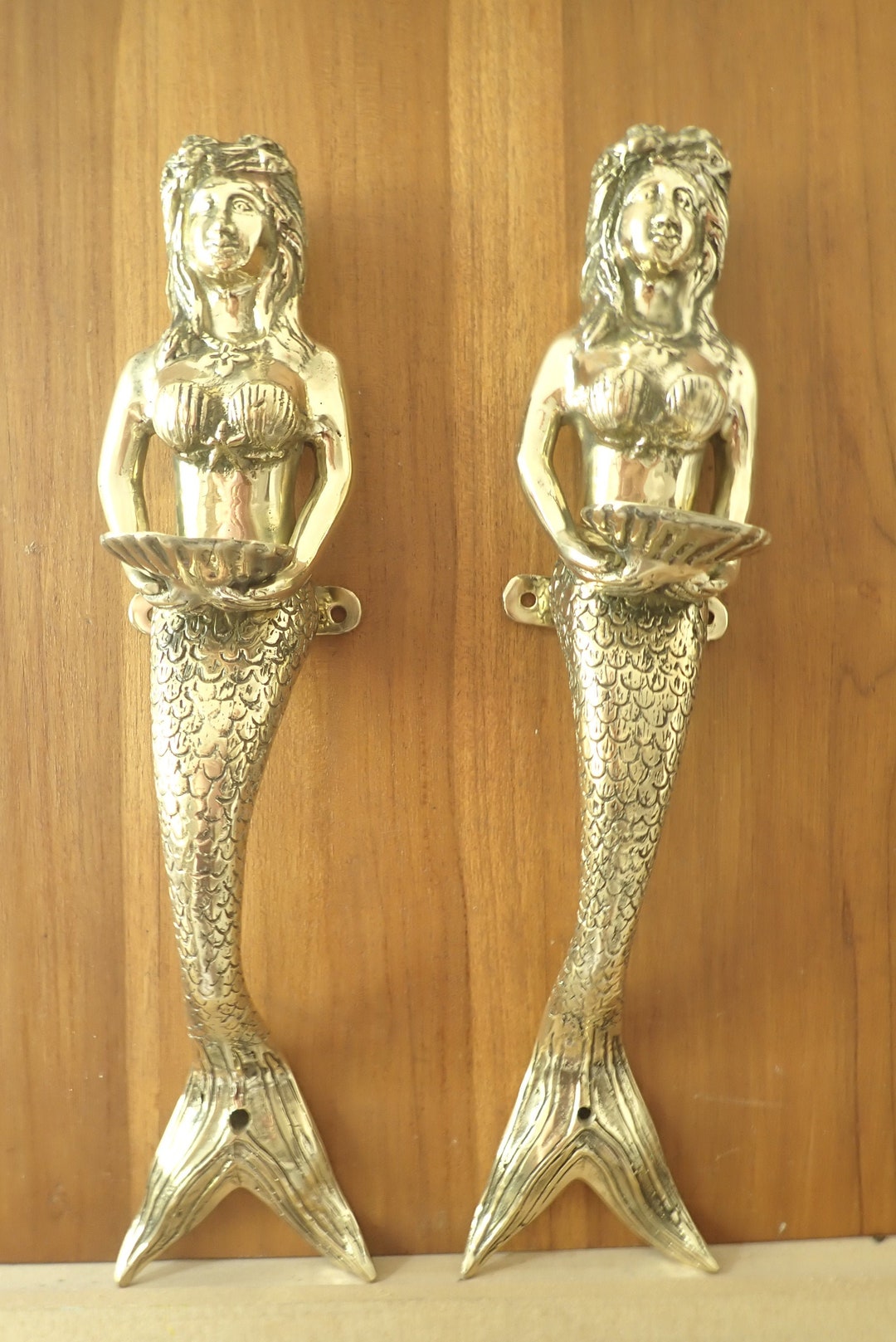 Vintage Mermaid Holding Seashell Entry Door Handle. Solid Etsy