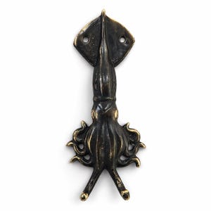 Antique brass squid wall hook octopus tentacle design coastal nautical home decor