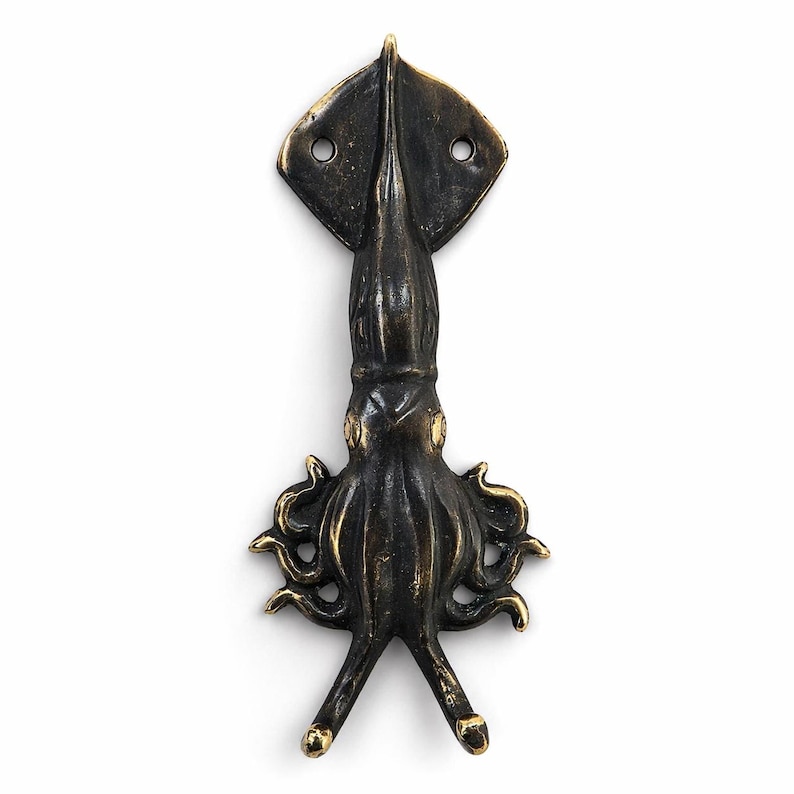 Antique brass squid wall hook octopus tentacle design coastal nautical home decor