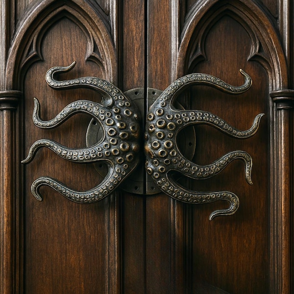 Octopus Tentacles Brass Door Pull – Gothic Dark Academia Hardware for Entry Doors & Cabinets