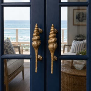 Solid Brass Seashell Door Handles – Coastal Nautical Pulls, Beach House Hardware