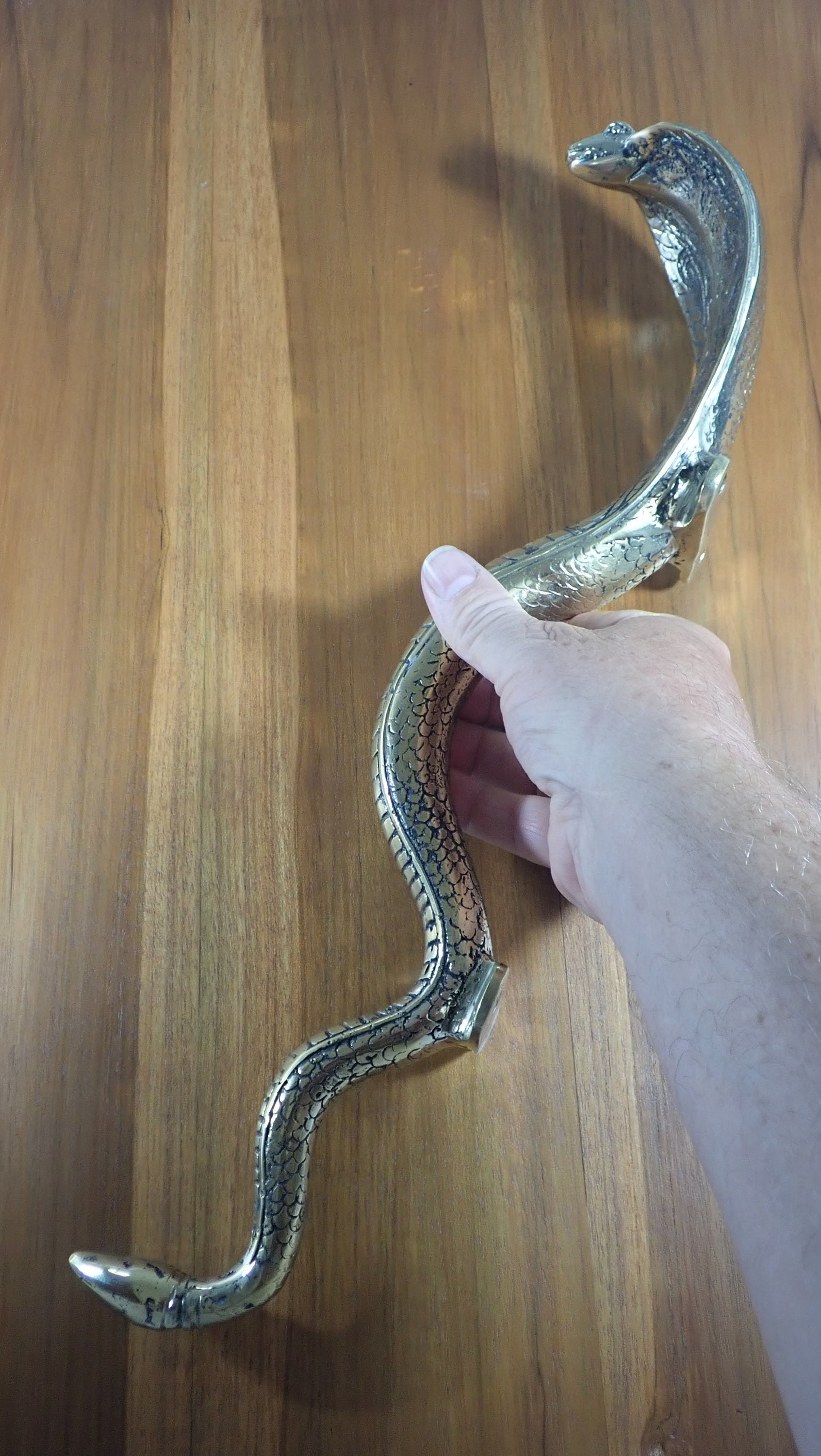 Cobra entry door handle, vintage solid bronze serpent door handle