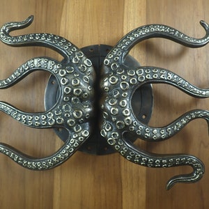 Brass Octopus Exterior Door Handle/ Entry Door Handle/ Solid Brass Left or Right Handle