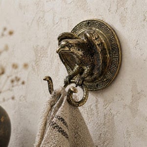 Solid Brass Eagle Snake Wall Hook, Gothic Dark Academia Decor, Antique Double Wall Hook, Housewarming Gift, Unique Towel Hook