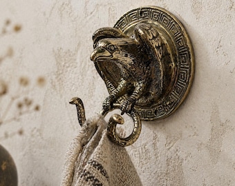 Solid Brass Eagle Snake Wall Hook, Gothic Dark Academia Decor, Antique Double Wall Hook, Housewarming Gift, Unique Towel Hook