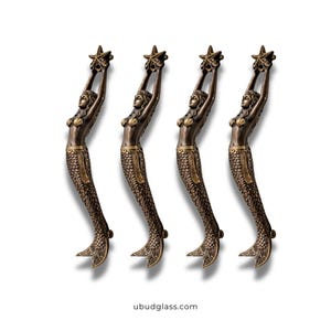Set of 4 Mermaid Door Handles, Solid Brass Coastal Nautical Door Pulls