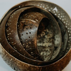 Natural coconut shell carved bowls, handmade coconut lighting material eco decor Bali