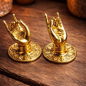 真鍮ハンドフックセット（左+右）、仏陀のムドラハンド、タオルフック、キーハンガー、ジュエリーホルダー、引き出し取っ手