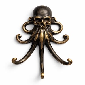Antique brass octopus wall hook, kraken hook gothic nautical coat hanger decorative brass octopus