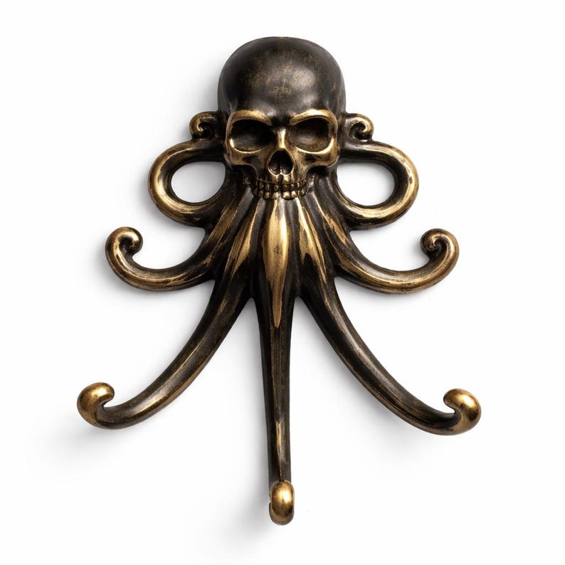 Antique brass octopus wall hook, kraken hook gothic nautical coat hanger decorative brass octopus