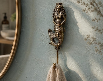 Mermaid Wall Hook – Brass Coastal Bathroom Towel & Jewelry Hanger