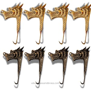 4 Brass Chinese Dragon Hooks – Dark Academia Feng Shui Decor, Coat & Towel Hook Set