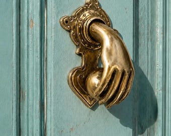 Door Knocker Brass Fist and Ball, Hand Door Knocker — Front Door Decor, Vintage Housewarming Gift, Unique Antique Brass Hardware