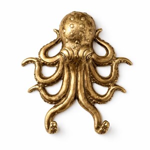Shiny brass octopus wall hook nautical animal hook coastal decor accent