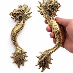 Paire de poignées de porte dragon en laiton massif, poignées d'entrée bronze vintage, matériel de la mythologie balinaise