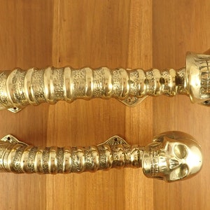 Large, Skull and Spine entry door handle, vintage solid bronze door handle #1, 14 inch