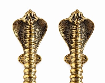 Coppia di maniglie per porte Cobra in ottone massiccio, ferramenta per ingresso Serpent vintage, maniglie per porte doppie