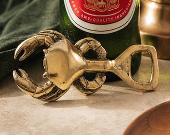 Brass Crab Bottle Opener, Beer Bottle Opener Gift, Bar Bottle Opener, Unique Bar Tool, Man Cave Decor, Rustic Beer Opener, Coastal Bar Gift