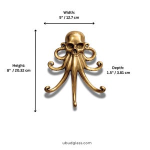 Brass octopus wall hook dimensions, kraken coat hook size reference nautical brass hook