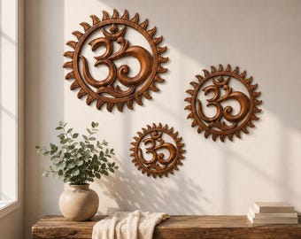 Wooden Om Wall Hanging | Hand Carved Om Symbol | Om Wall Decor | Yoga Meditation Gift | Hindu Boho Home Decor | 3 Sizes