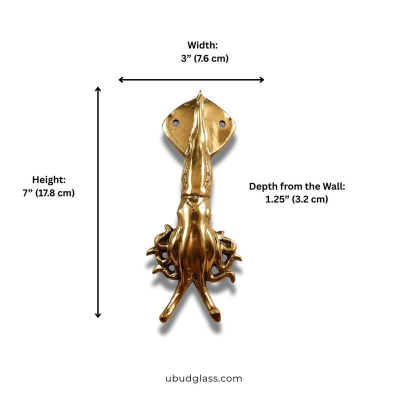 Squid wall hook dimensions size height width depth brass coastal towel hook