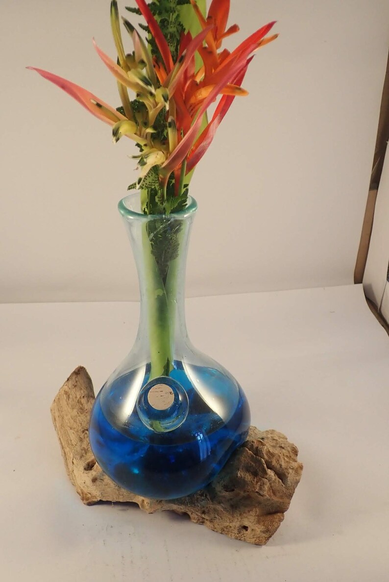 Glass Vase Blown glass vase on driftwood glass vase moulded Etsy