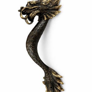 Antique bronze dragon door handle single solid brass dragon pull