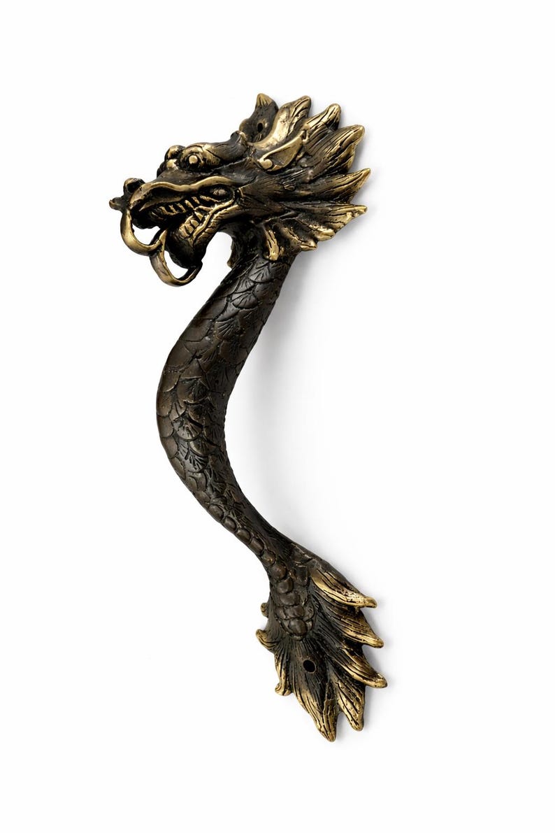 Antique bronze dragon door handle single solid brass dragon pull