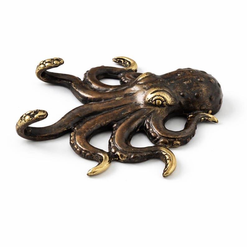 Brass octopus hanger nautical animal wall hook decorative marine themed storage
