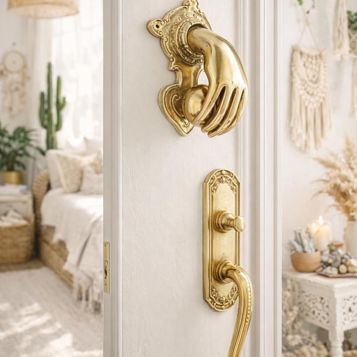 Brass Fist and Ball Door Knocker, Unique Home Entry Hardware