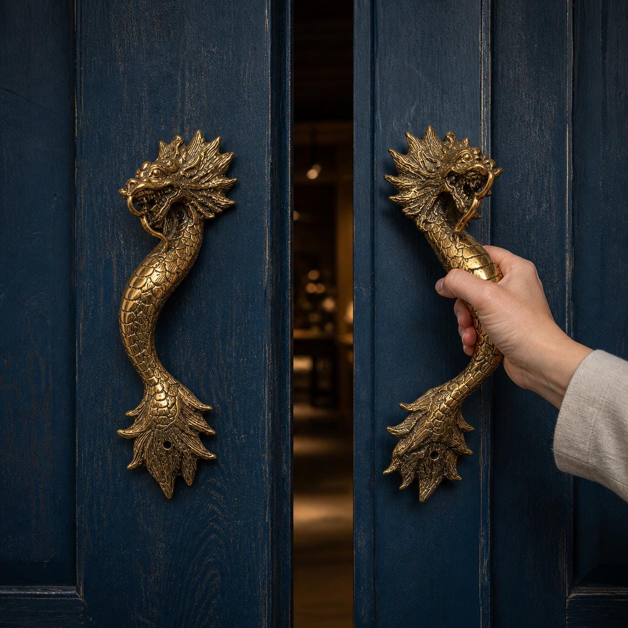 Dragon Door Handle Set, Brass Double Entry Pull Pair — Gothic Decor ...