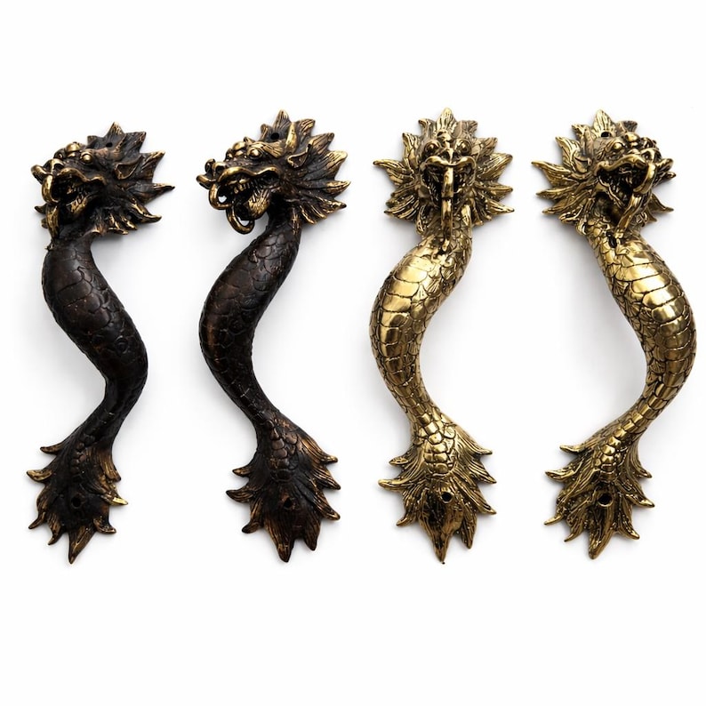 Available finishes dragon door handles bronze gold antique brass dragon pulls