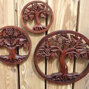 Grape vine carving wooden medallion