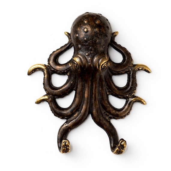 Brass Octopus Wall Hook: Nautical Coastal Decor, Gothic Decor