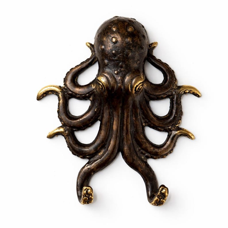 Brass octopus wall hook decorative ocean animal hook nautical coastal home decor