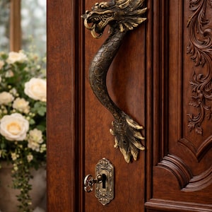 Solid brass dragon door handle vintage bronze dragon door pull front door hardware