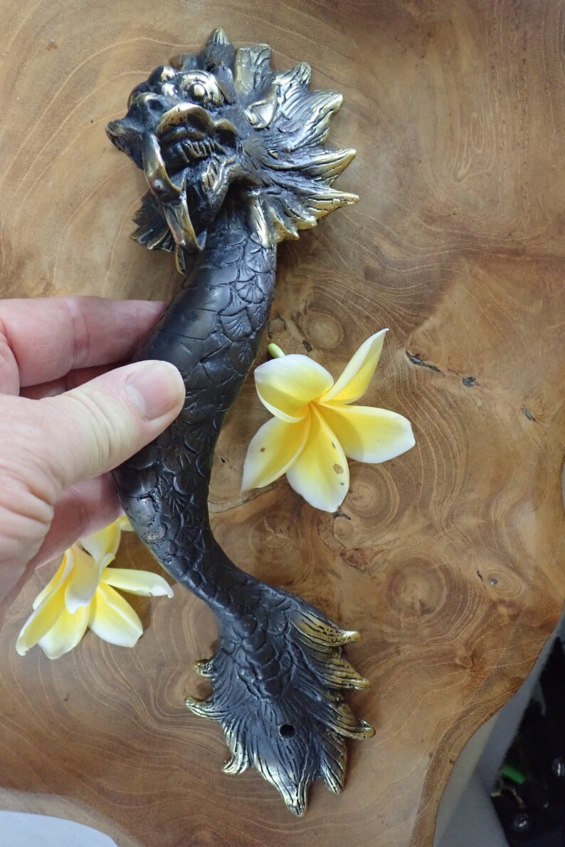 Balinese dragon door handle bronze patina finish decorative dragon hardware