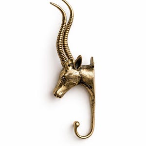 Solid Brass Impala Antelope Wall Hook – Safari Animal Sculpture Decor