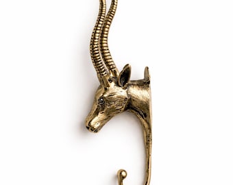 Solid Brass Impala Antelope Wall Hook – Safari Animal Sculpture Decor