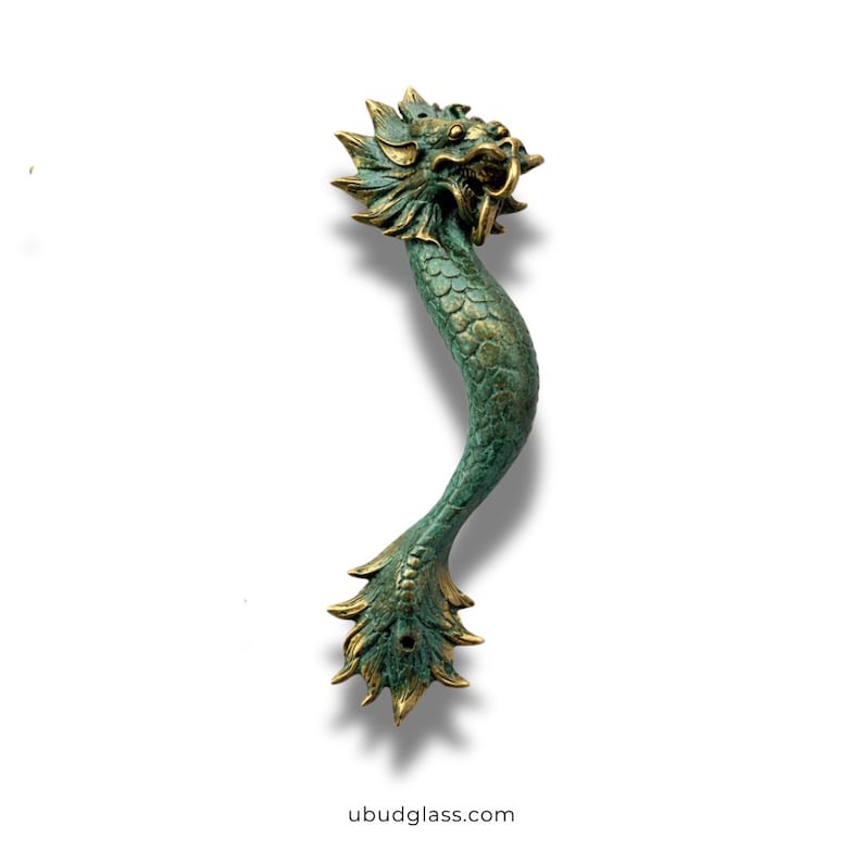 Green patina dragon door handle solid brass dragon door pull finish