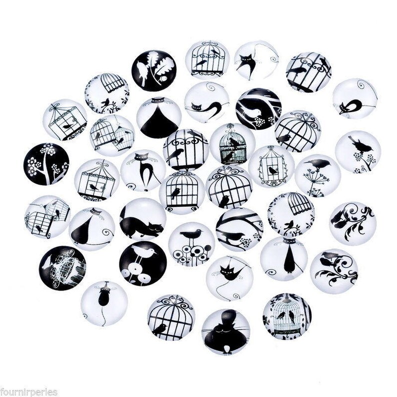 set of 10 cabochons 25 mm retro