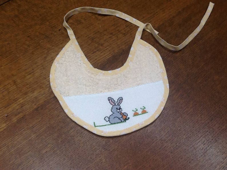 Bunny carrot embroidered baby bib image 1