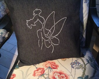 Black jean cushion cover embroidered Fairy Bell